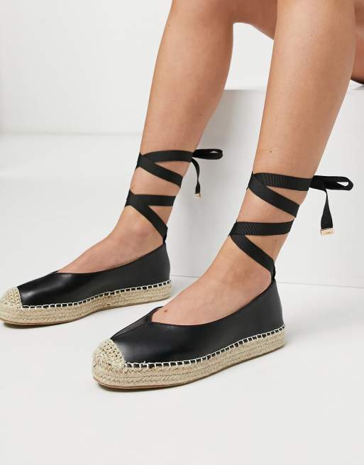 Glamorous ankle tie espadrilles in black