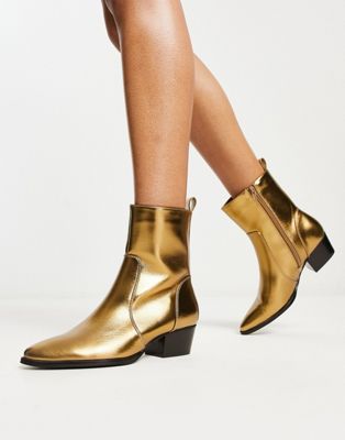 Glamorous ankle western boots in dark gold