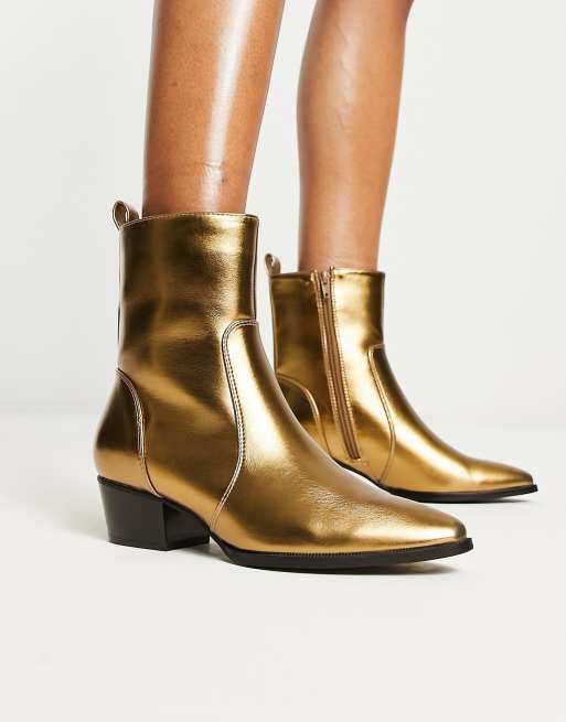 Gold leather ankle clearance boots