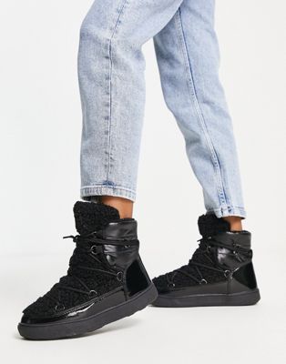 Glamorous Apres snow boots in black with faux fur detailing - ASOS Price Checker