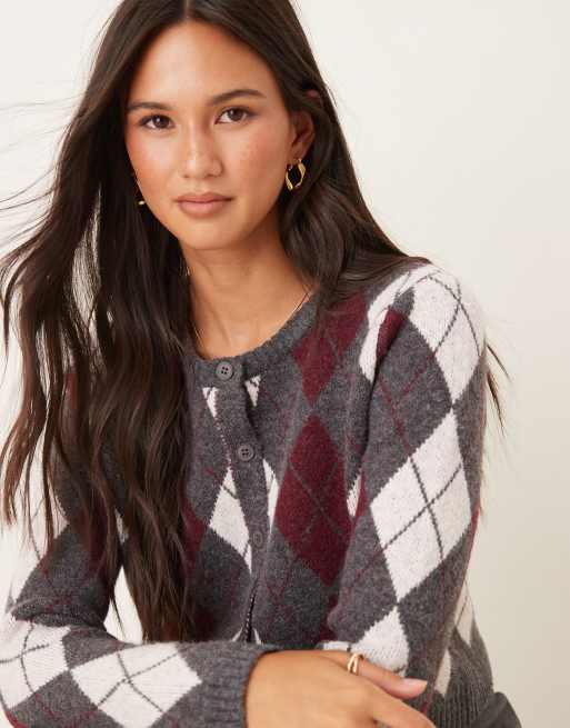 Glamorous argyle print cardigan in gray multi print | ASOS