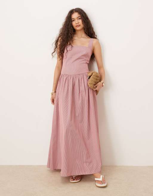 Glamorous – Ärmelloses Maxikleid in Weinrot mit Nadelstreifen und tiefer Taille