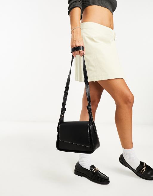 Glamorous asymmetric crossbody bag in black PU