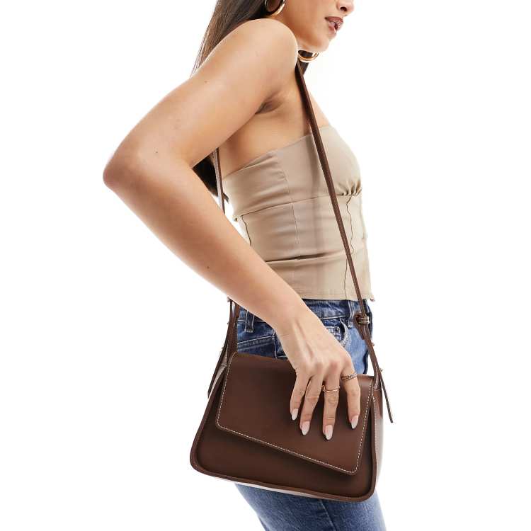 Glamorous asymmetric crossbody bag in chocolate brown