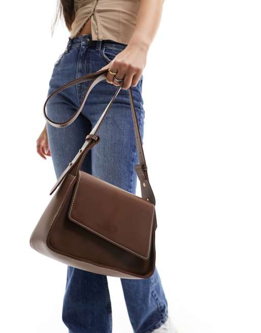 Glamorous asymmetric crossbody bag in chocolate brown