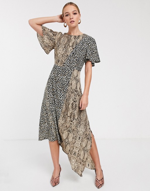 Glamorous asymmetric midaxi dress in animal print mix