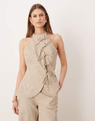 Glamorous - Asymmetrisches Neckholder-Oberteil in Weiß und Blau gestreift, Kombiteil-Bunt