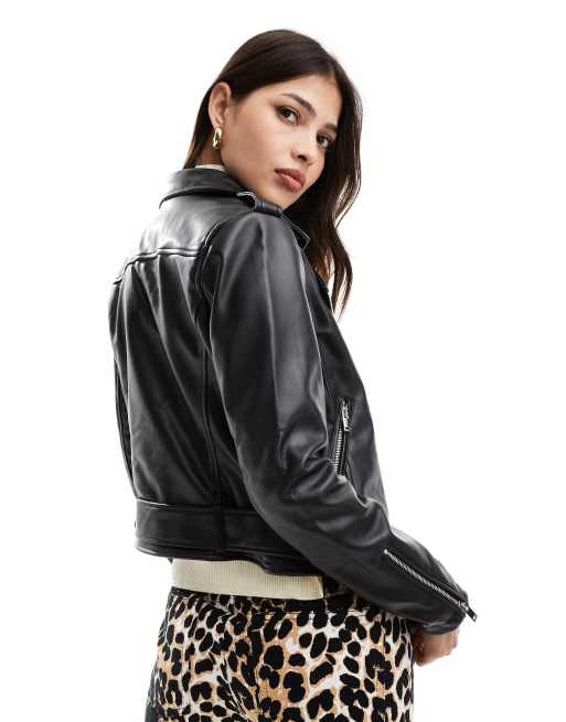 Black pu aviator jacket hot sale