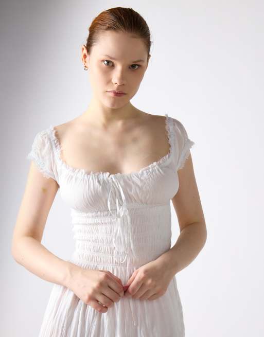 Glamorous Babydoll maxi dress in white, 4 of 4