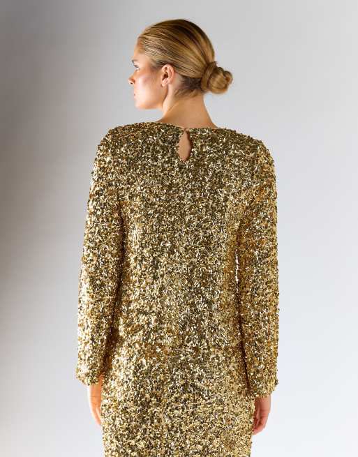 Glamorous Back-keyhole long-sleeves top in gold sequin, 4 of 4