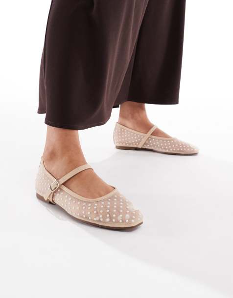 Glamorous ballerina flats in mesh beige polkadot - view 1