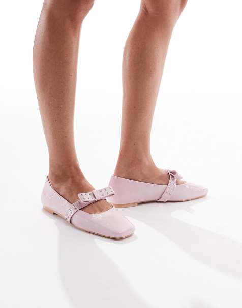 Glamorous ballerina flats with bow detail in pink - view 1