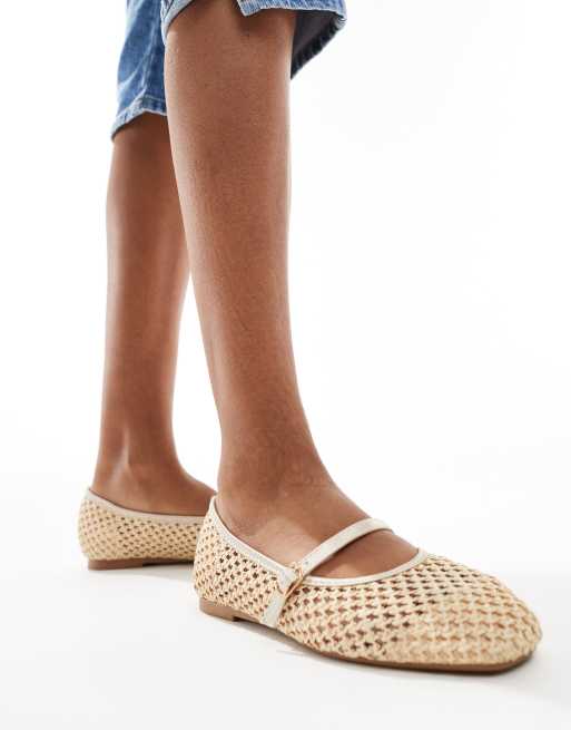 Glamorous - Ballerine in rete di rafia color oro