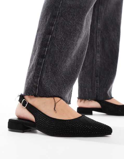 Glamorous - Ballerines pointues ornementées à bride arrière - Noir - view 1
