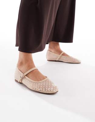 ballet flats in mesh beige polka dots-Neutral