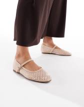 ASOS DESIGN Lisse point-toe slingback ballet flats in taupe weave