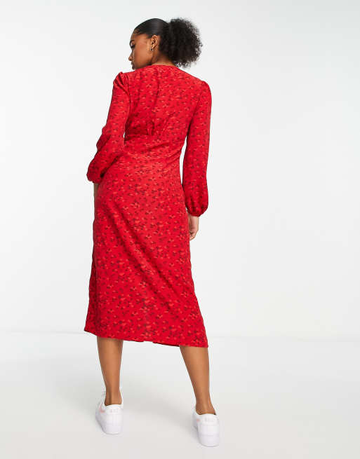 Red ditsy store midi dress