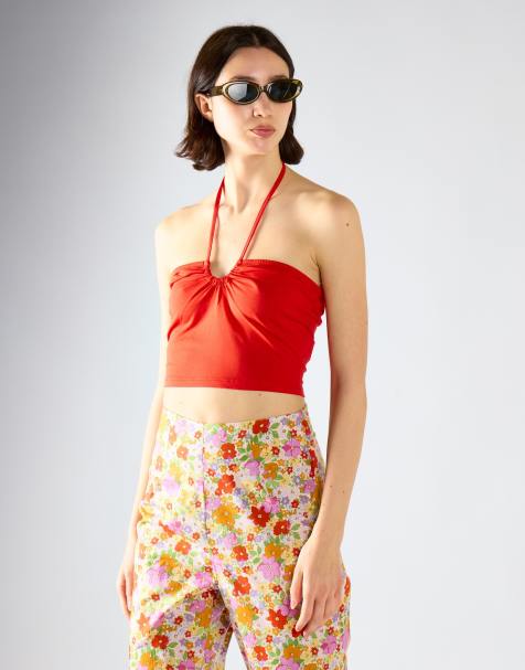 Glamorous Bandeau bodycon cropped halter in tomato - view 1