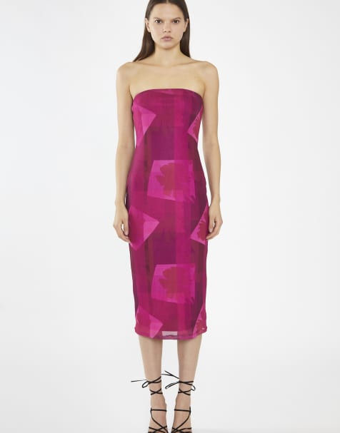 Glamorous Bandeau midi dress in pink block mesh - view 1