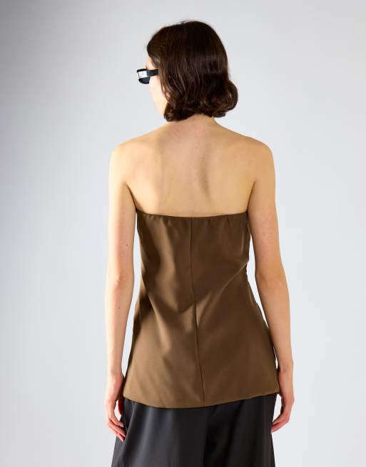 Glamorous Bandeau top in dark brown, 3 of 4
