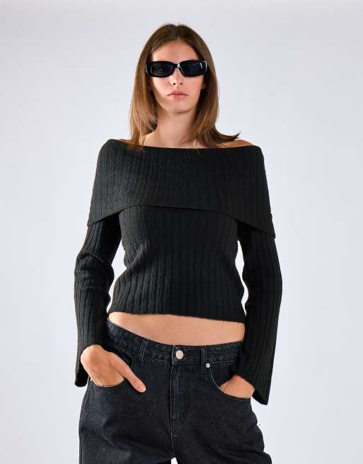 Glamorous Bardot knit jumper in black, 2 of 4