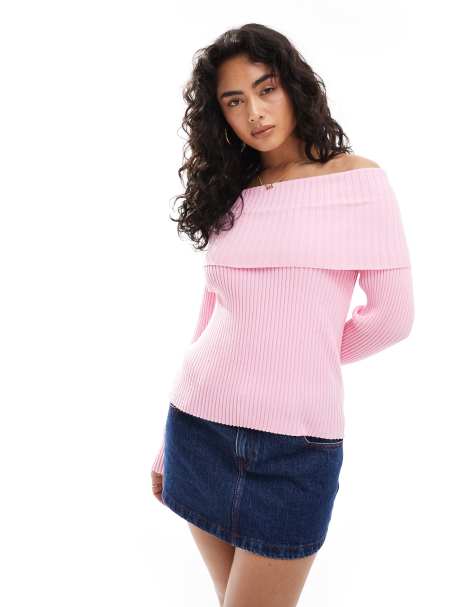 Glamorous Bardot knit top in sugar pink - view 1