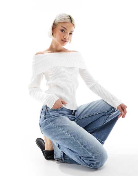 Glamorous bardot knit top in white