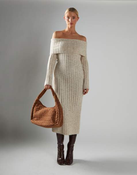 Glamorous Bardot Maxi-Dress in stone marl