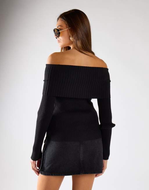 Glamorous Bardot off shoulder jumper in black, 4 of 4
