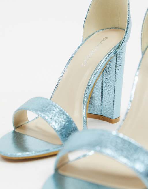 Glamorous barely there block heels in blue metallic