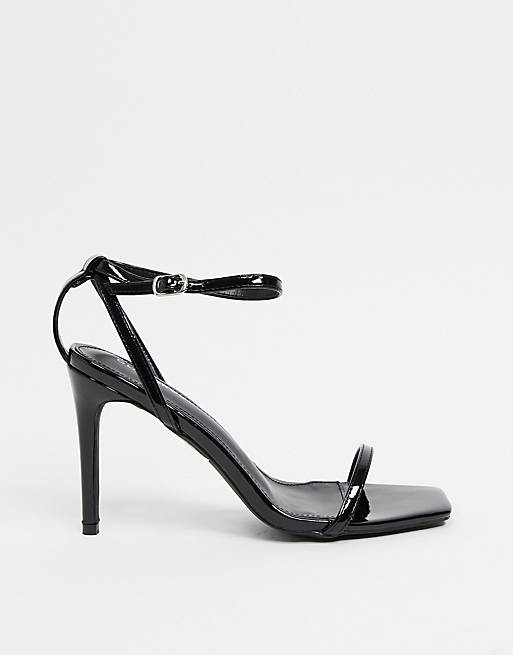 Glamorous barely there heeled sandals in black patent | ASOS