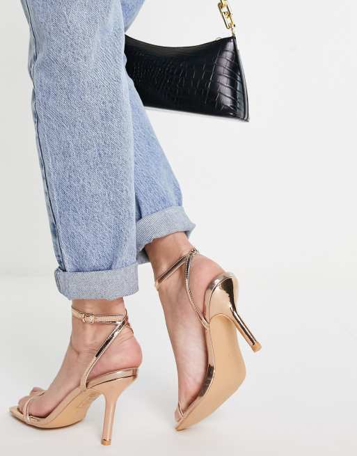 Rose gold pointed cheap toe barely there heels