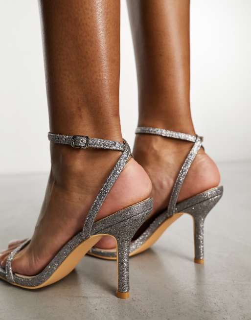 Glamorous barely there heeled sandals in silver glitter