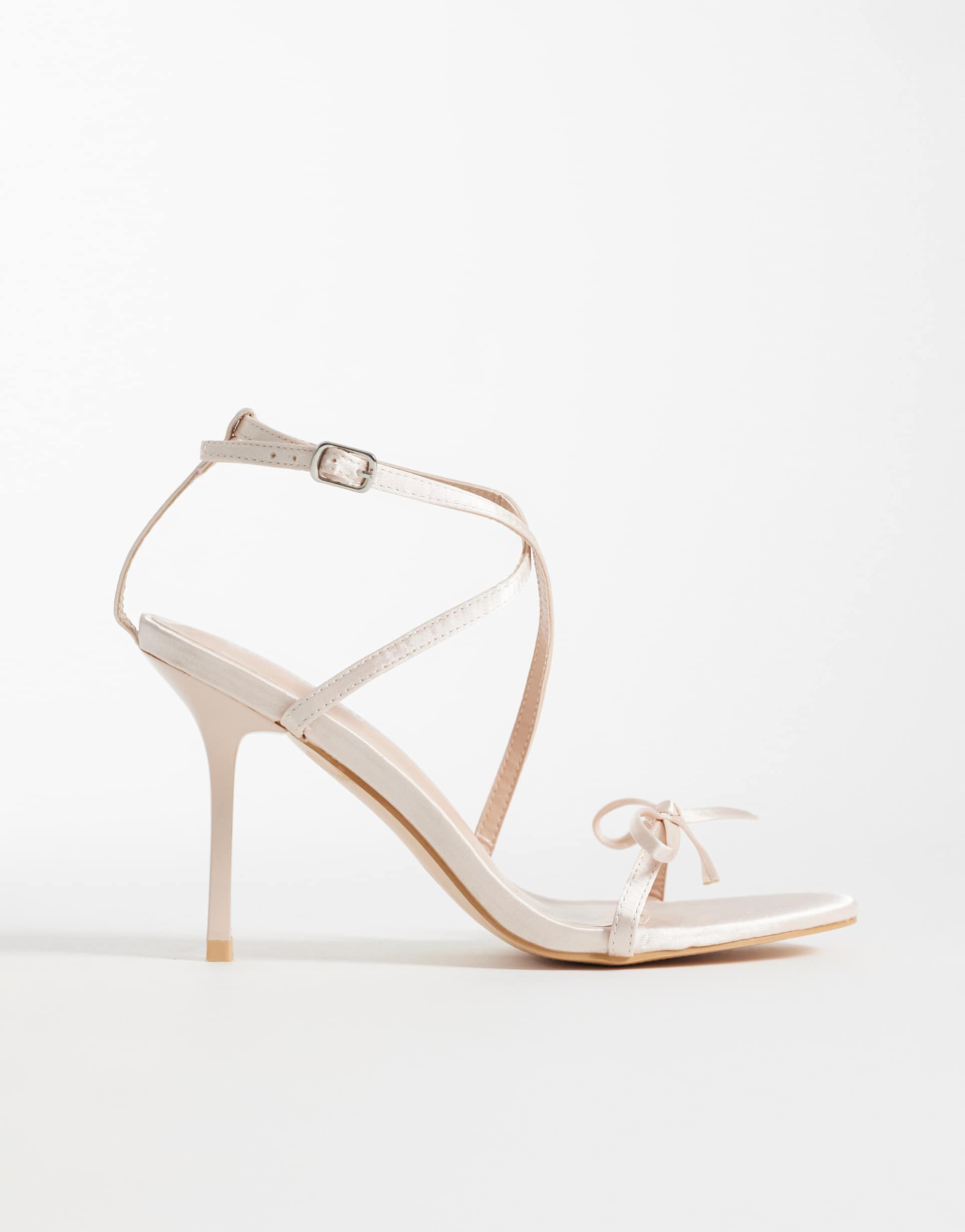 glamorous barely there heeled sandals with bow in baby pink