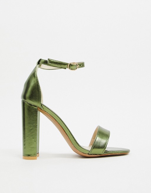 Glamorous barely there heels in green metallic