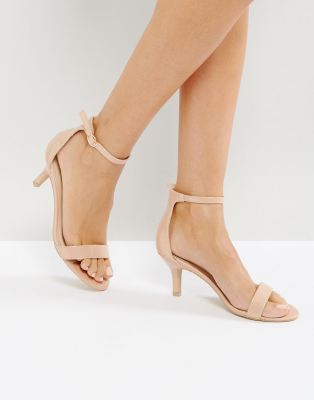 Glamorous Barely There Kitten Heeled Sandals-Beige