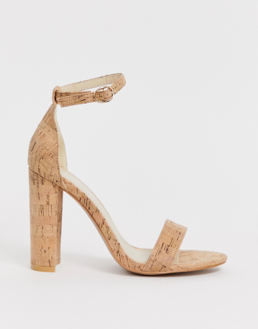 Glamorous – Barely there-sandaler i kork med blockklack-Beige