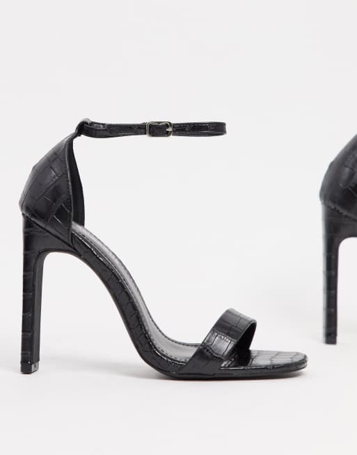 Glamorous - Barely there - Sandaler med hæl i sort imiteret krokodille