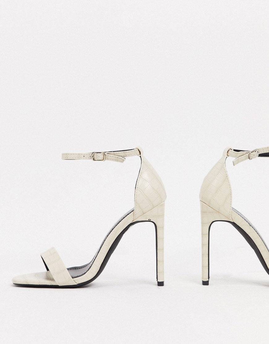 Glamorous barely there sandals with set back heel in off white croc-Cream
