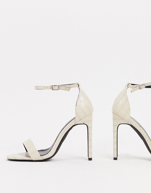 Glamorous barely there sandals with set back heel in off white croc