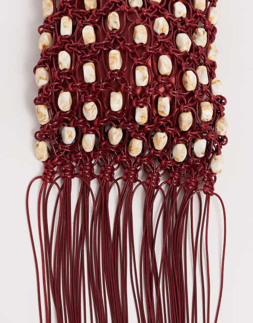 Glamorous beaded tassel bag in deep burgundy, 2 of 4