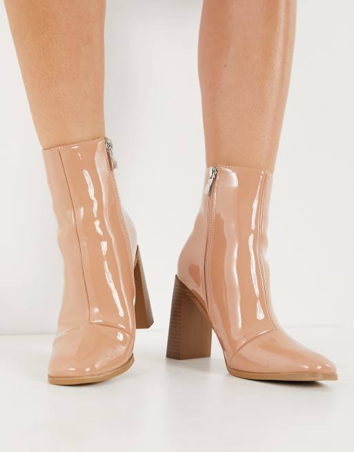 Glamorous – Beige ankelboots i lack med blockklack, 2 av 4