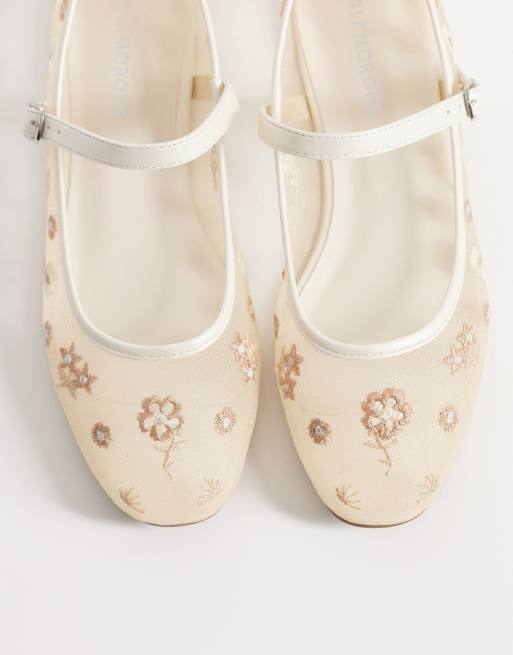 Glamorous – Beige ballerinaskor i broderad mesh, 2 av 4