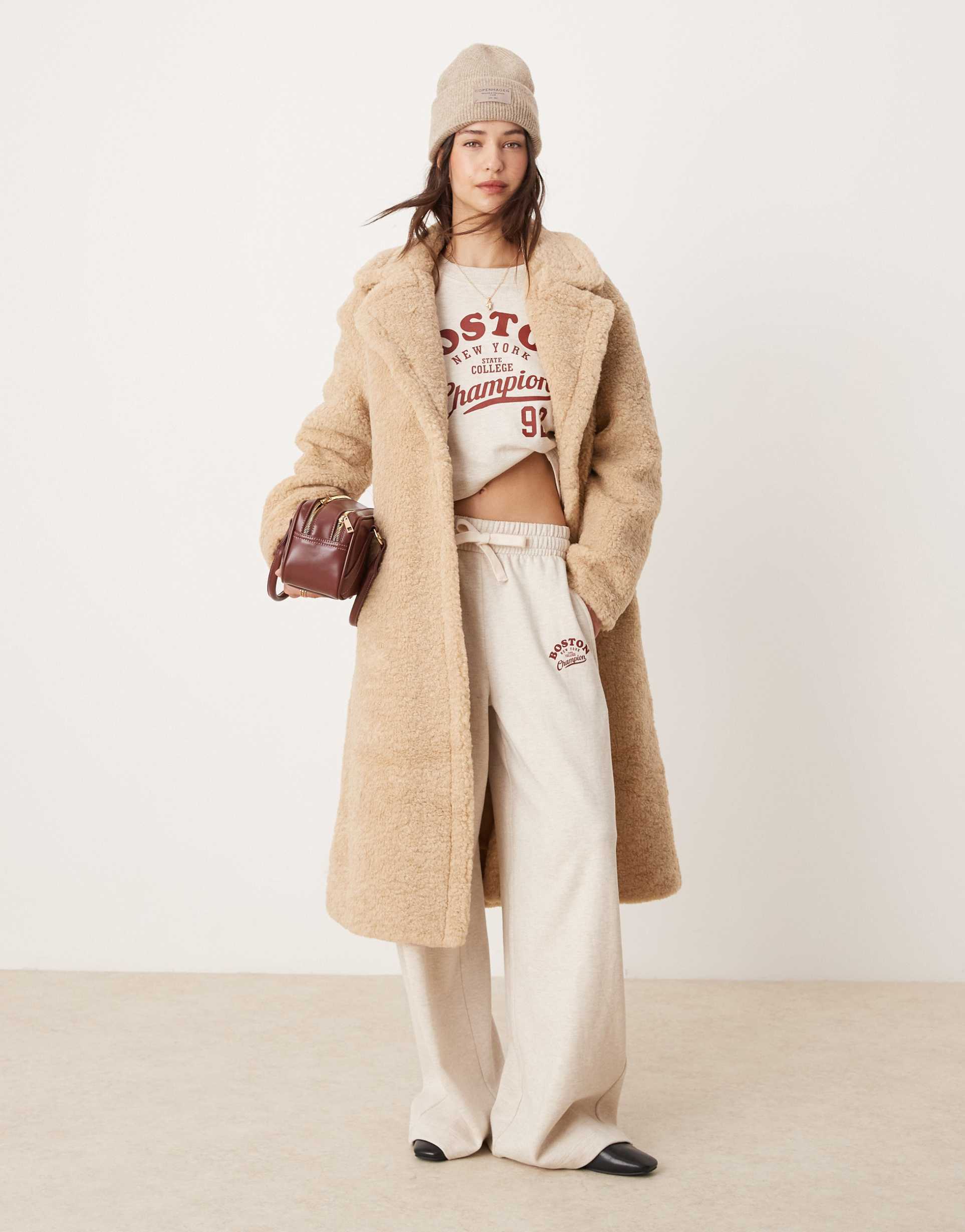 glamorous beige faux fur long coat