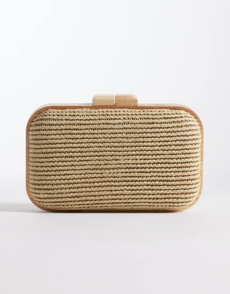 Glamorous – Beige kuvertväska i raffia och trä - view 1