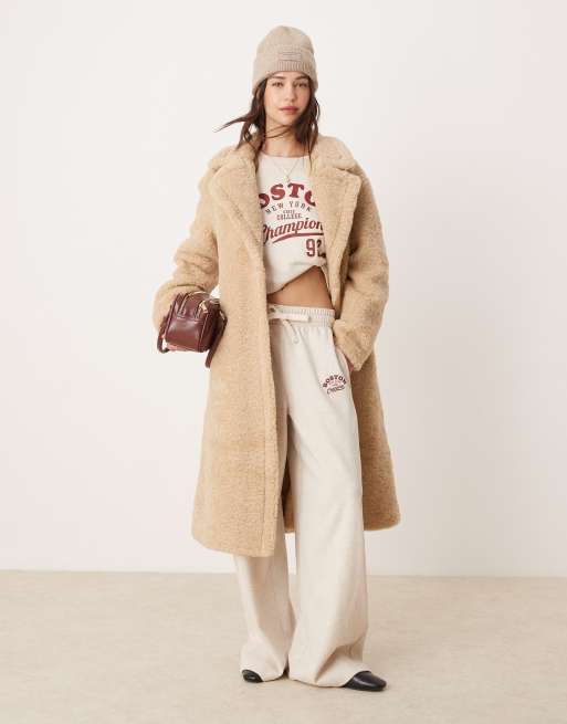 Glamorous - Beige lang frakke i imiteret pels