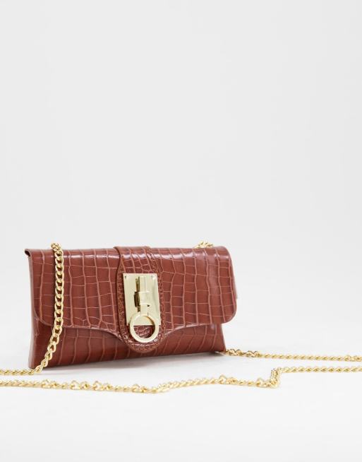 Glamorous belt bag in brown croc with gold chain detail | ASOS