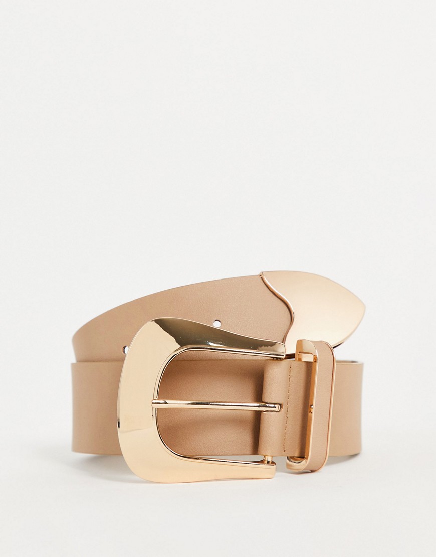 Glamorous Belt In Beige With Gold Western Buckle-neutral