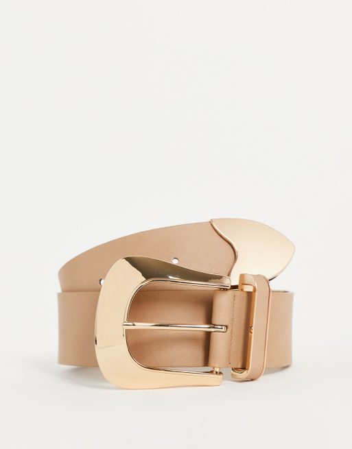Glamorous belt in beige with gold western buckle
