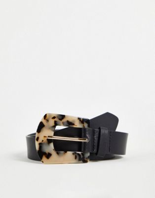 Glamorous belt in black with square milky tortoiseshell resin buckle | ASOS